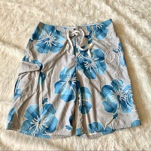 Kirra board shorts swimwear gray and blue tropical print like new size 33